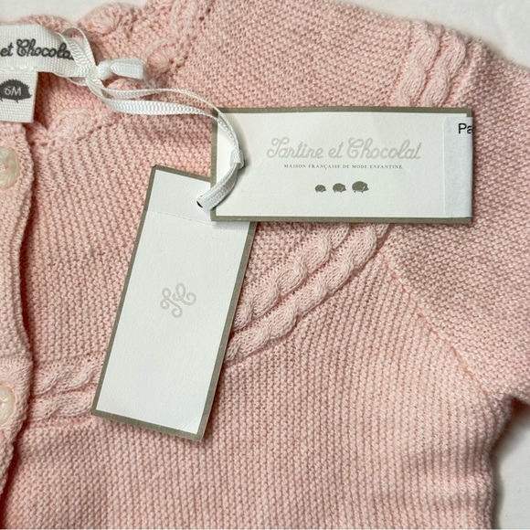 NWT TARTINE ET CHOCOLATE Pink Baby Girl Cardigan Sweater Cotton Cashmere Size 6M - Picture 3 of 15
